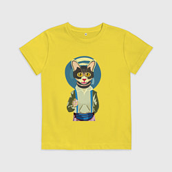 Футболка хлопковая детская Котик в медитации, цвет: желтый