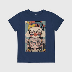 Футболка хлопковая детская Клоун с девочкой арт, цвет: тёмно-синий