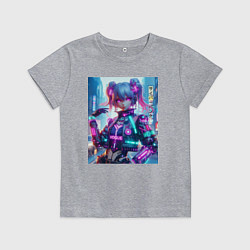Футболка хлопковая детская Модная красотка - киберпанк, цвет: меланж