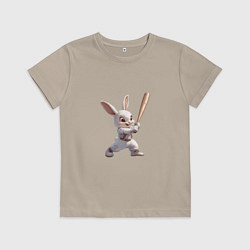 Футболка хлопковая детская Зайчик чемпион, цвет: миндальный