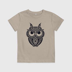 Футболка хлопковая детская Узорчатый филин, цвет: миндальный