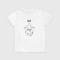 Футболка хлопковая детская Йога инопланетянин, цвет: белый