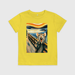 Футболка хлопковая детская Мышка кричит на картине Эдварда Мунка - мем искусс, цвет: желтый