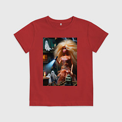 Футболка хлопковая детская Барби с фонариком забралась на чердак в ночь на хэ, цвет: красный