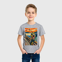 Футболка хлопковая детская Оса кричит на картине Эдварда Мунка - мем искусств, цвет: меланж — фото 2