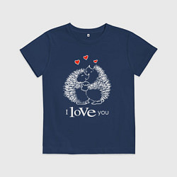 Футболка хлопковая детская Милые влюбленные ёжики, цвет: тёмно-синий