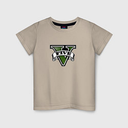 Футболка хлопковая детская Grand Theft Auto V logo, цвет: миндальный