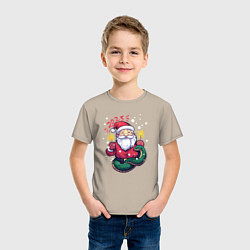 Футболка хлопковая детская Змея и Дед мороз, цвет: миндальный — фото 2