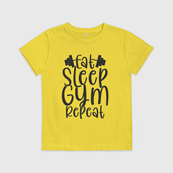 Футболка хлопковая детская Eat sleep gym, цвет: желтый