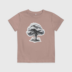 Футболка хлопковая детская Скетч черно-белый дерево, цвет: пыльно-розовый