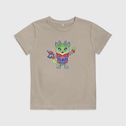 Футболка хлопковая детская Кот инопланетянин, цвет: миндальный