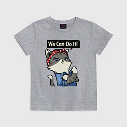 Футболка хлопковая детская We can do it - cat, цвет: меланж