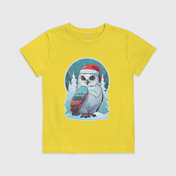 Футболка хлопковая детская Полярная сова на фоне зимнего леса, цвет: желтый