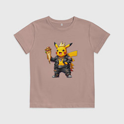 Футболка хлопковая детская Толстый пикачу панк-рокер с шавермой в руке, цвет: пыльно-розовый