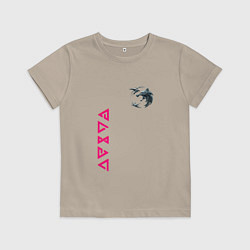 Футболка хлопковая детская Ведьмак волк лого, цвет: миндальный