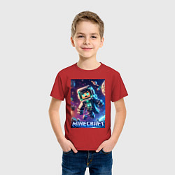 Футболка хлопковая детская Космонавт в открытом космосе - Майнкрафт, цвет: красный — фото 2