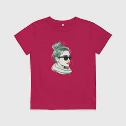 Футболка хлопковая детская Блондинка в очках, цвет: маджента