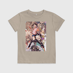 Футболка хлопковая детская Дандадан: Кэн Такакура, цвет: миндальный