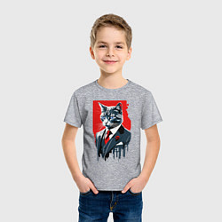 Футболка хлопковая детская Кот джентльмен с голубыми глазами - мем, цвет: меланж — фото 2