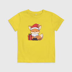 Футболка хлопковая детская Лиса с подарком, цвет: желтый
