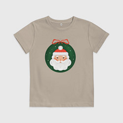 Футболка хлопковая детская Дед Мороз в ёлочном шарике, цвет: миндальный