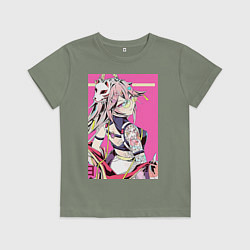 Футболка хлопковая детская Геншин Яэ Мико Гудзи Яэ, цвет: авокадо