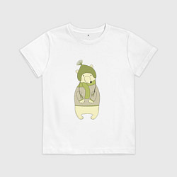 Футболка хлопковая детская Медведь в свитере, цвет: белый