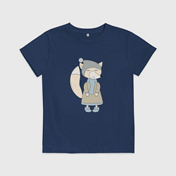Футболка хлопковая детская Лиса в пальто, цвет: тёмно-синий