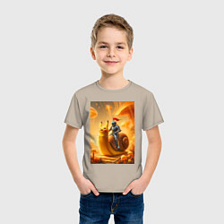 Футболка хлопковая детская Рыцарь едет на улитке покемоне - сюрреализм, цвет: миндальный — фото 2