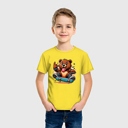 Футболка хлопковая детская Мишутка крутой скейтбордист - нейроарт, цвет: желтый — фото 2