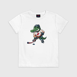 Футболка хлопковая детская Crocodile is the forward of the New Jersey devils, цвет: белый