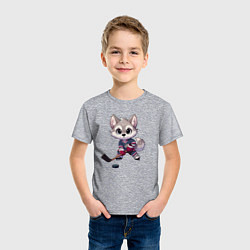 Футболка хлопковая детская Волчонок хоккейный форвард - нейроарт, цвет: меланж — фото 2