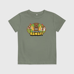 Футболка хлопковая детская Гавайи - добро пожаловать, цвет: авокадо