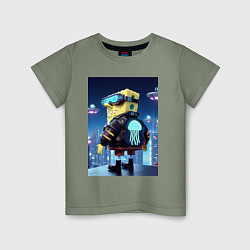 Футболка хлопковая детская Sponge Bob - cyberpunk, цвет: авокадо