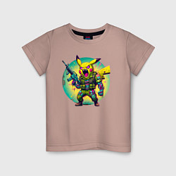 Футболка хлопковая детская Cool Pikachu - special forces, цвет: пыльно-розовый