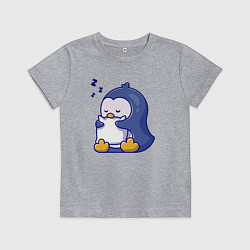 Футболка хлопковая детская Сонный пингвин, цвет: меланж