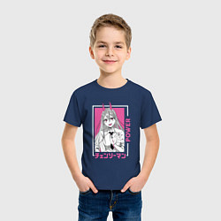 Футболка хлопковая детская Человек-бензопила Пауэр каваи, цвет: тёмно-синий — фото 2