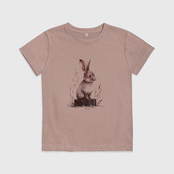 Футболка хлопковая детская Кролик на пеньке, цвет: пыльно-розовый