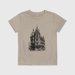 Футболка хлопковая детская Старинный дом, цвет: миндальный
