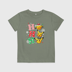 Футболка хлопковая детская Pikachu ho ho ho, цвет: авокадо