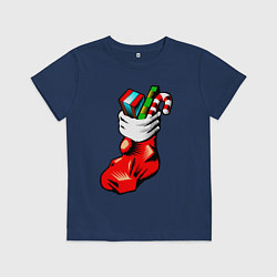 Футболка хлопковая детская Рождественский чулок, цвет: тёмно-синий