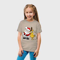 Футболка хлопковая детская Новогодняя парочка, цвет: миндальный — фото 2