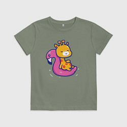 Футболка хлопковая детская Жираф в бассейне, цвет: авокадо