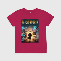 Футболка хлопковая детская Гарри Поттер с волшебной палочкой, цвет: маджента