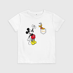 Футболка хлопковая детская Микки Маус и Плуто, цвет: белый