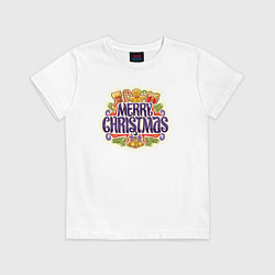 Футболка хлопковая детская Merry christmas, цвет: белый