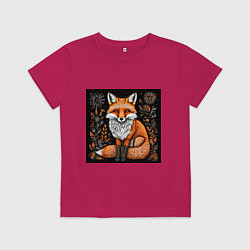 Футболка хлопковая детская Лиса в ночном лесу, цвет: маджента