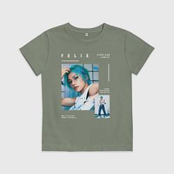 Футболка хлопковая детская Felix stray kids rockstar, цвет: авокадо