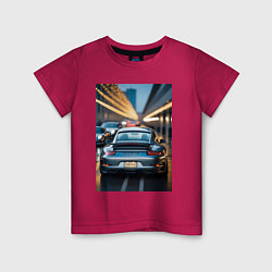 Футболка хлопковая детская Porsche 911 в городе, цвет: маджента