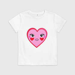 Футболка хлопковая детская Сердечко с глазками, цвет: белый